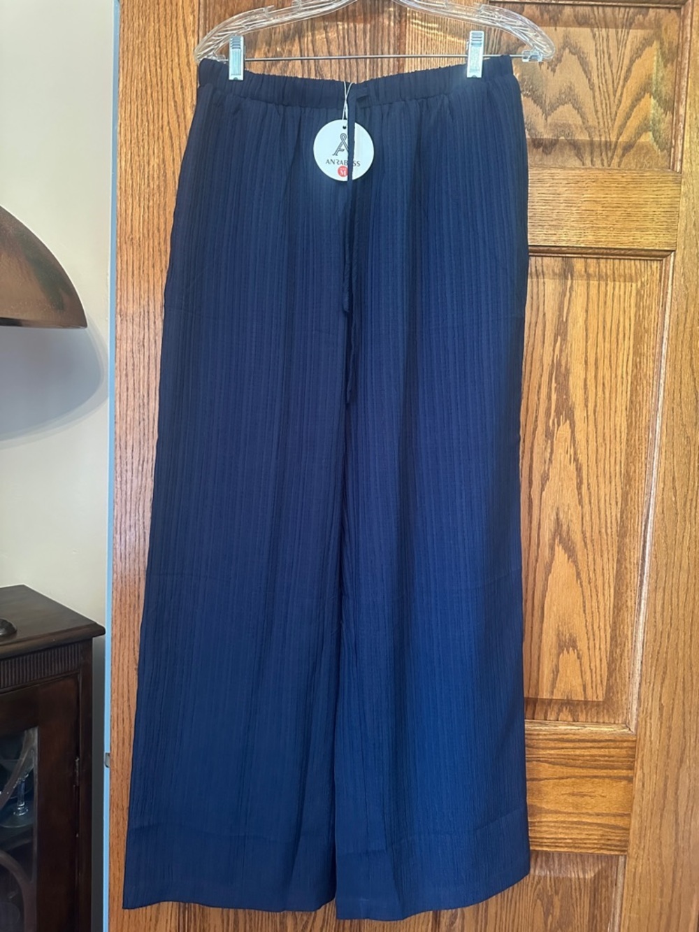 Navy Wide-Leg Pull-On Pants